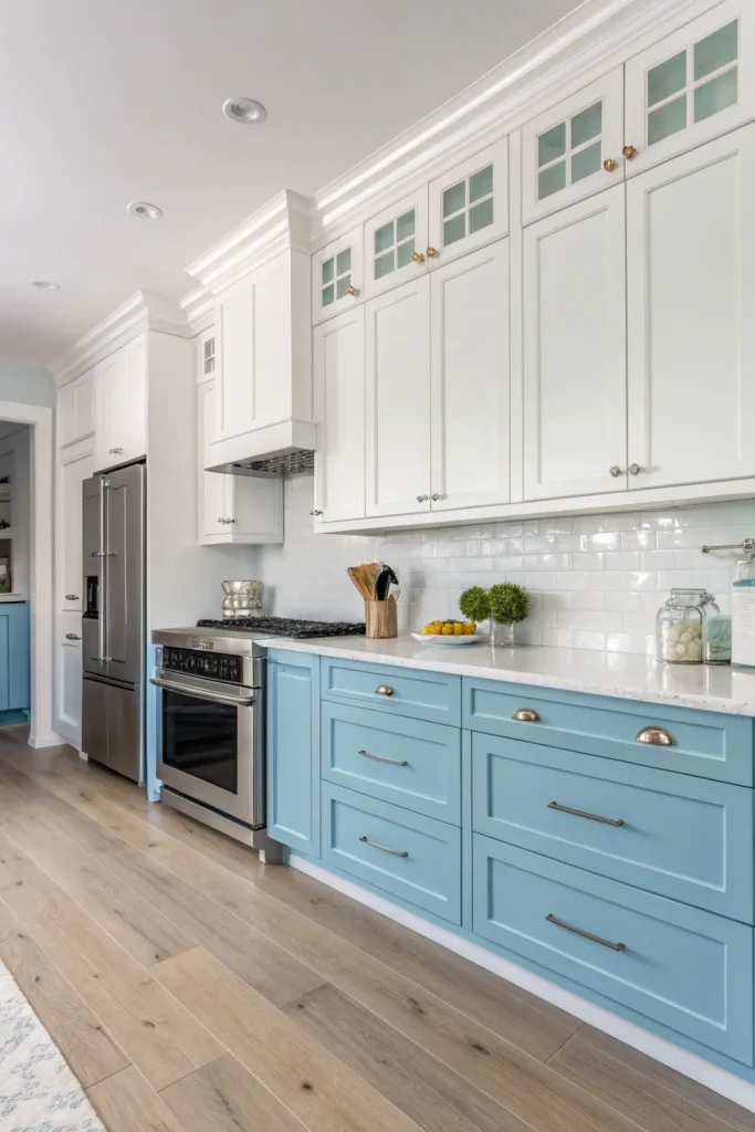 16 White and Blue Kitchen Cabinet Ideas for a Fresh Look 4 wu 3