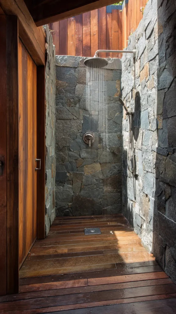 15 Beach-Inspired Outdoor Shower Ideas for a Relaxing Coastal Escape at Home 12 rd11