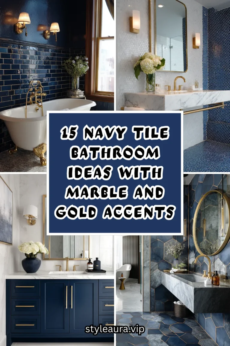 15 Stunning Navy Tile Bathroom Ideas with Marble and Gold Accents