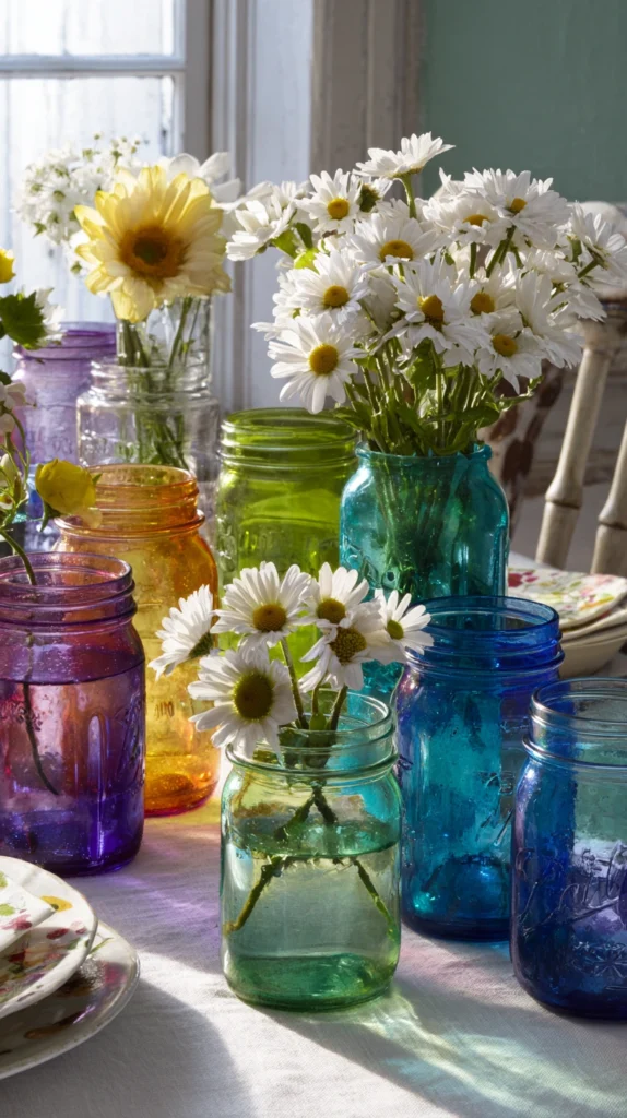 15 Charming Mason Jar Centerpiece Ideas for a Beautiful Mother’s Day Table 13 cr 12