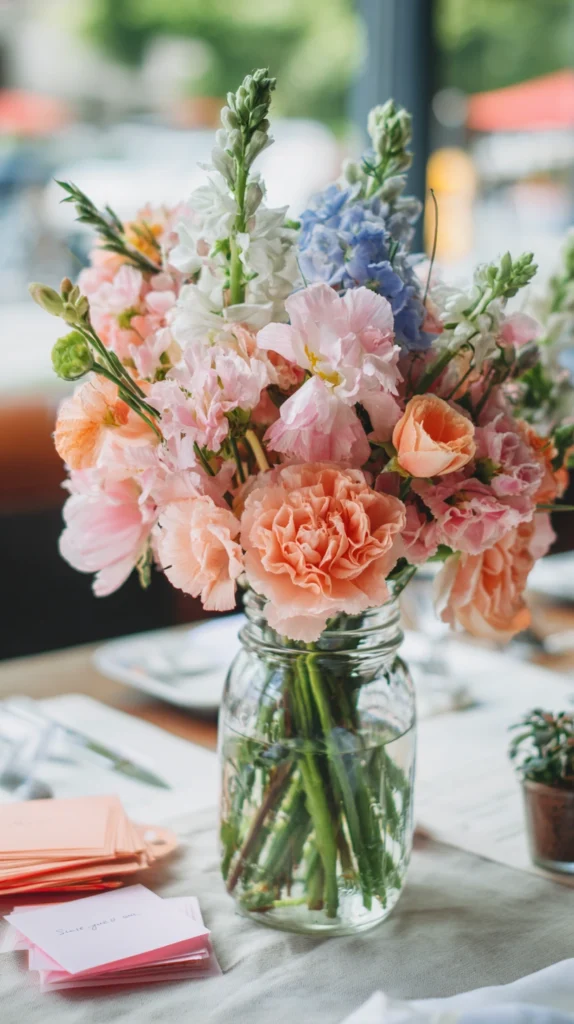 15 Charming Mason Jar Centerpiece Ideas for a Beautiful Mother’s Day Table 16 cr 15