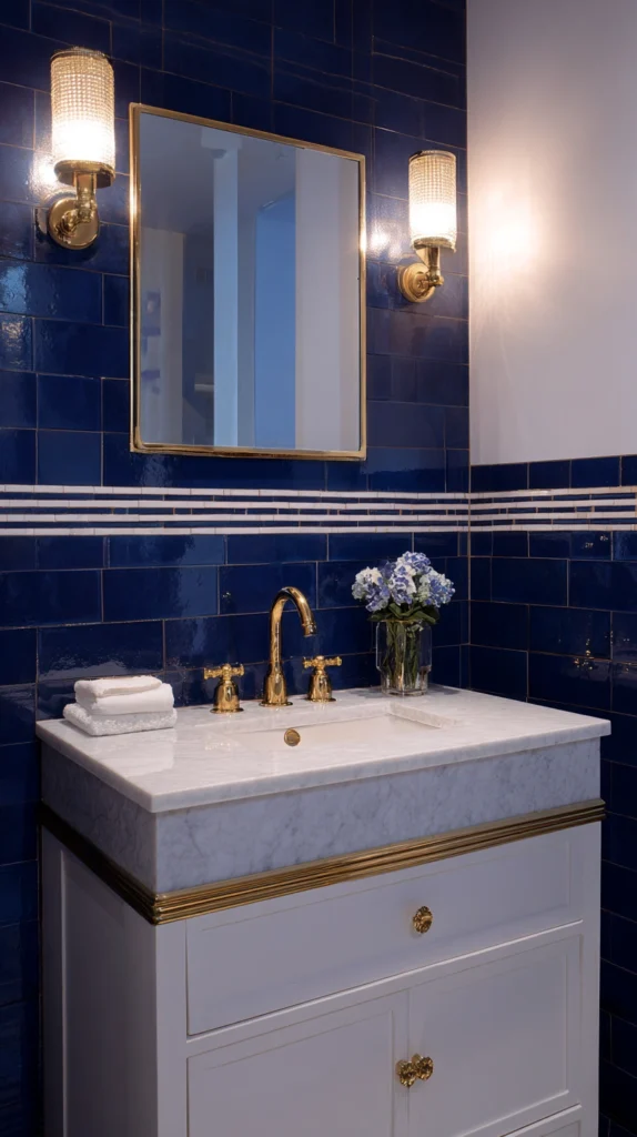 15 Stunning Navy Tile Bathroom Ideas with Marble and Gold Accents 13 rd 12