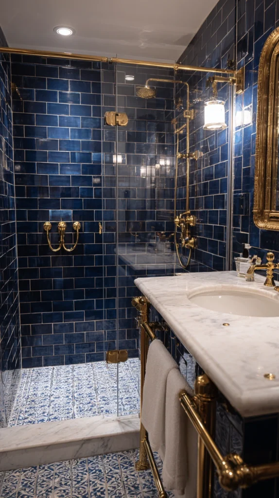 15 Stunning Navy Tile Bathroom Ideas with Marble and Gold Accents 14 rd 13