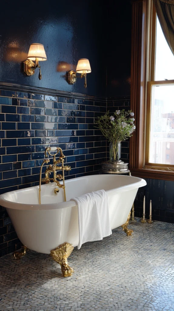 15 Stunning Navy Tile Bathroom Ideas with Marble and Gold Accents 15 rd 14