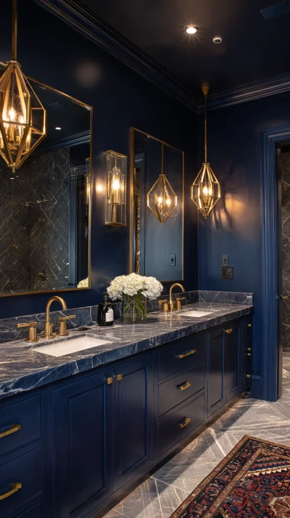 15 Stunning Navy Tile Bathroom Ideas with Marble and Gold Accents 16 rd 15