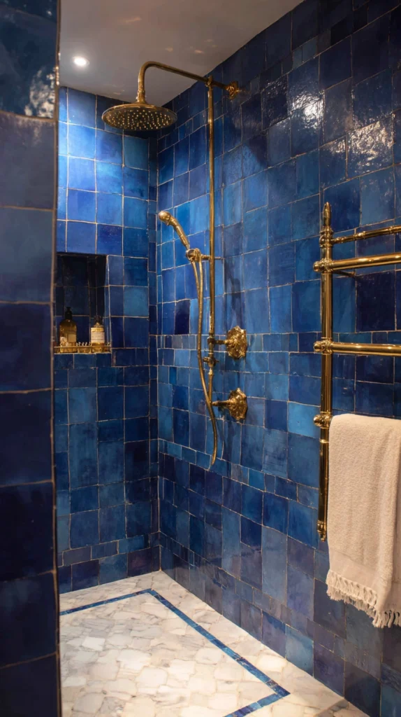 15 Stunning Navy Tile Bathroom Ideas with Marble and Gold Accents 5 rd 4