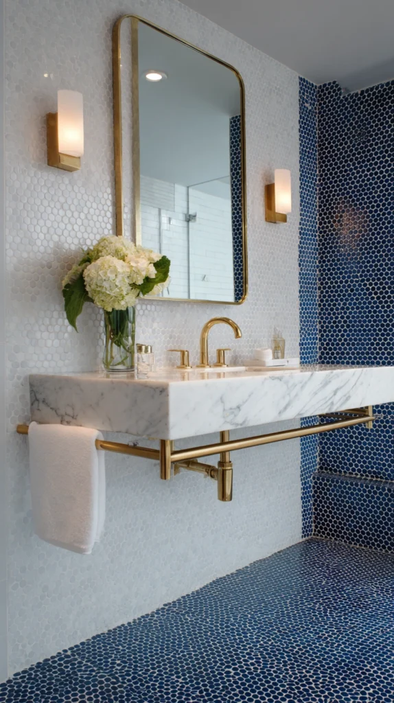 15 Stunning Navy Tile Bathroom Ideas with Marble and Gold Accents 9 rd 8