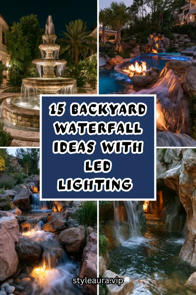 15 Backyard Waterfall Ideas With LED Lighting for a Magical Glow 1 15 11