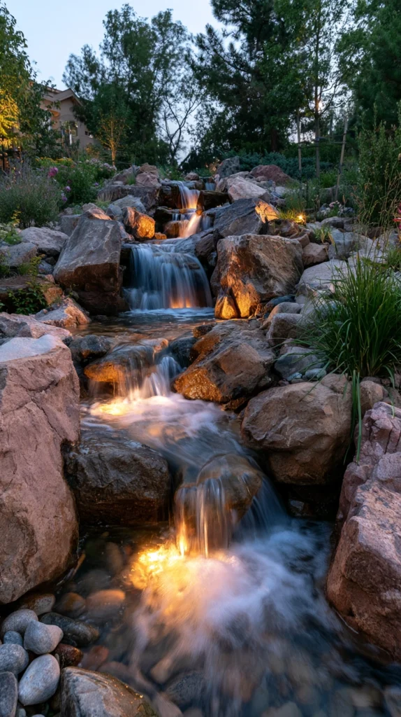 15 Backyard Waterfall Ideas With LED Lighting for a Magical Glow 2 VF 1 1
