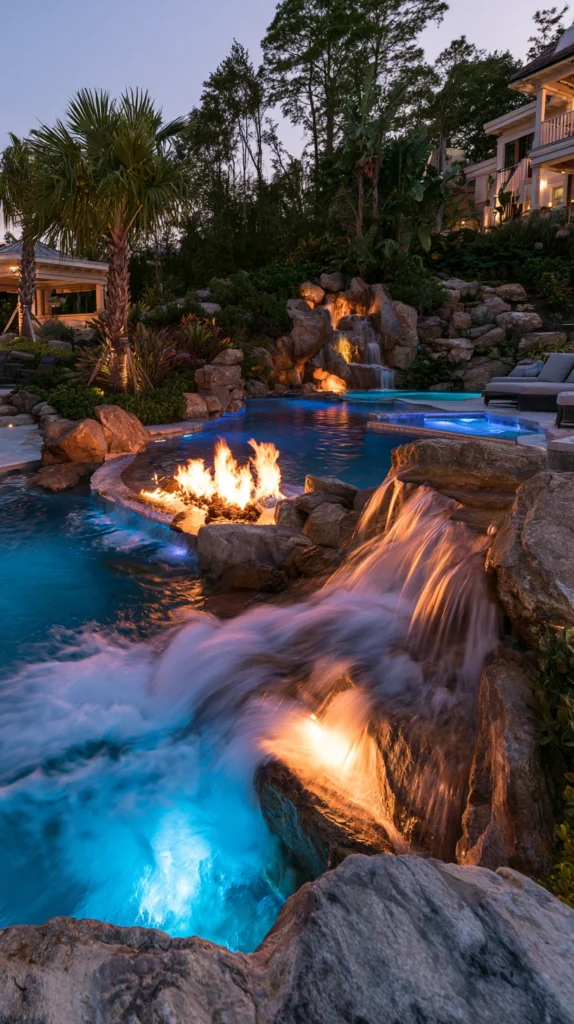15 Backyard Waterfall Ideas With LED Lighting for a Magical Glow 15 VF 14 1