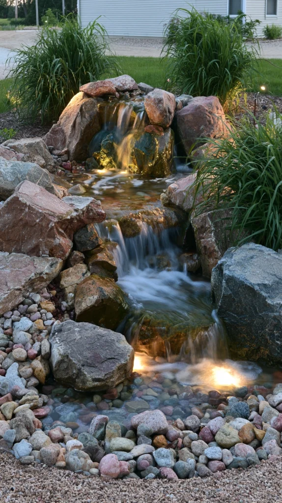 15 Backyard Waterfall Ideas With LED Lighting for a Magical Glow 6 VF 5 1