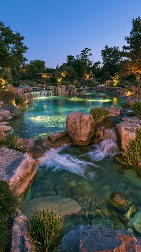 15 Backyard Waterfall Ideas With LED Lighting for a Magical Glow 8 VF 7 1