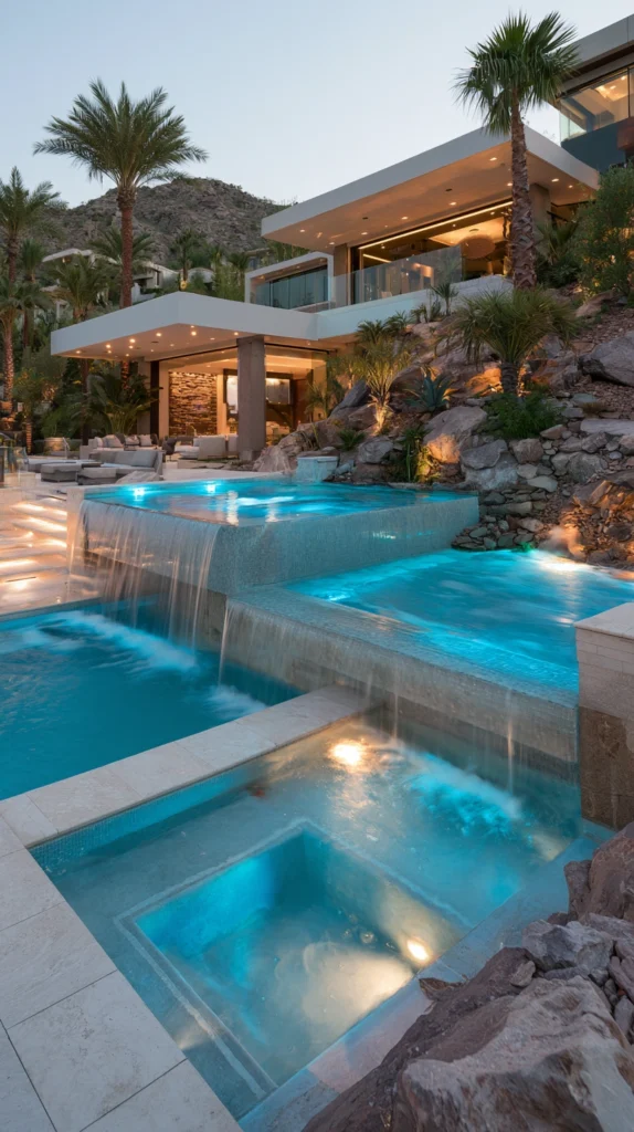 15 Backyard Waterfall Ideas With LED Lighting for a Magical Glow 9 VF 8 1
