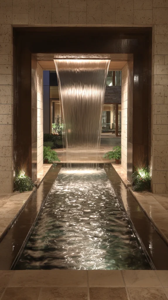 Water Meets Wall: 15 Backyard Waterfall Wall Ideas for a Sleek Statement Feature 16 fd 15