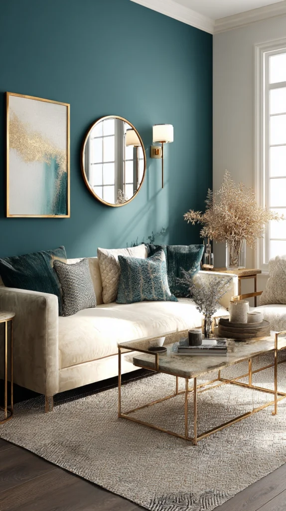 14 Teal and Gold Living Room Ideas That Look Surprisingly Expensive 15 iu 14