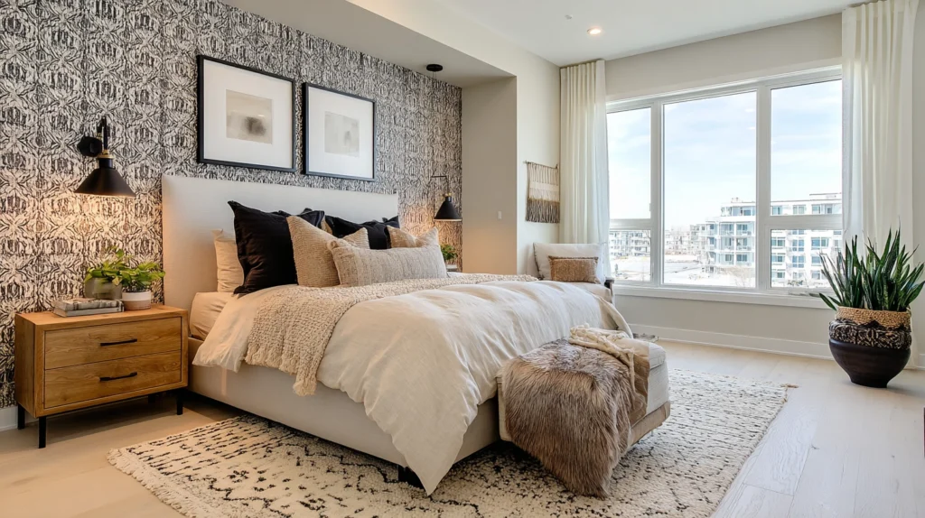 9 Bedroom Wallpaper Ideas for a Stunning Feature Wall 1 zainy Feature Image Description A bright modern bedroom with fec8c472 cd9b 4fab a4c4 ac84a3ebdc58 1 1